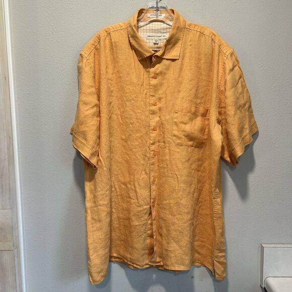 Pronto Uomo Mens Button Down Shirt XXL 100% Linen Orange Breathable Beach Cruise - Picture 1 of 7